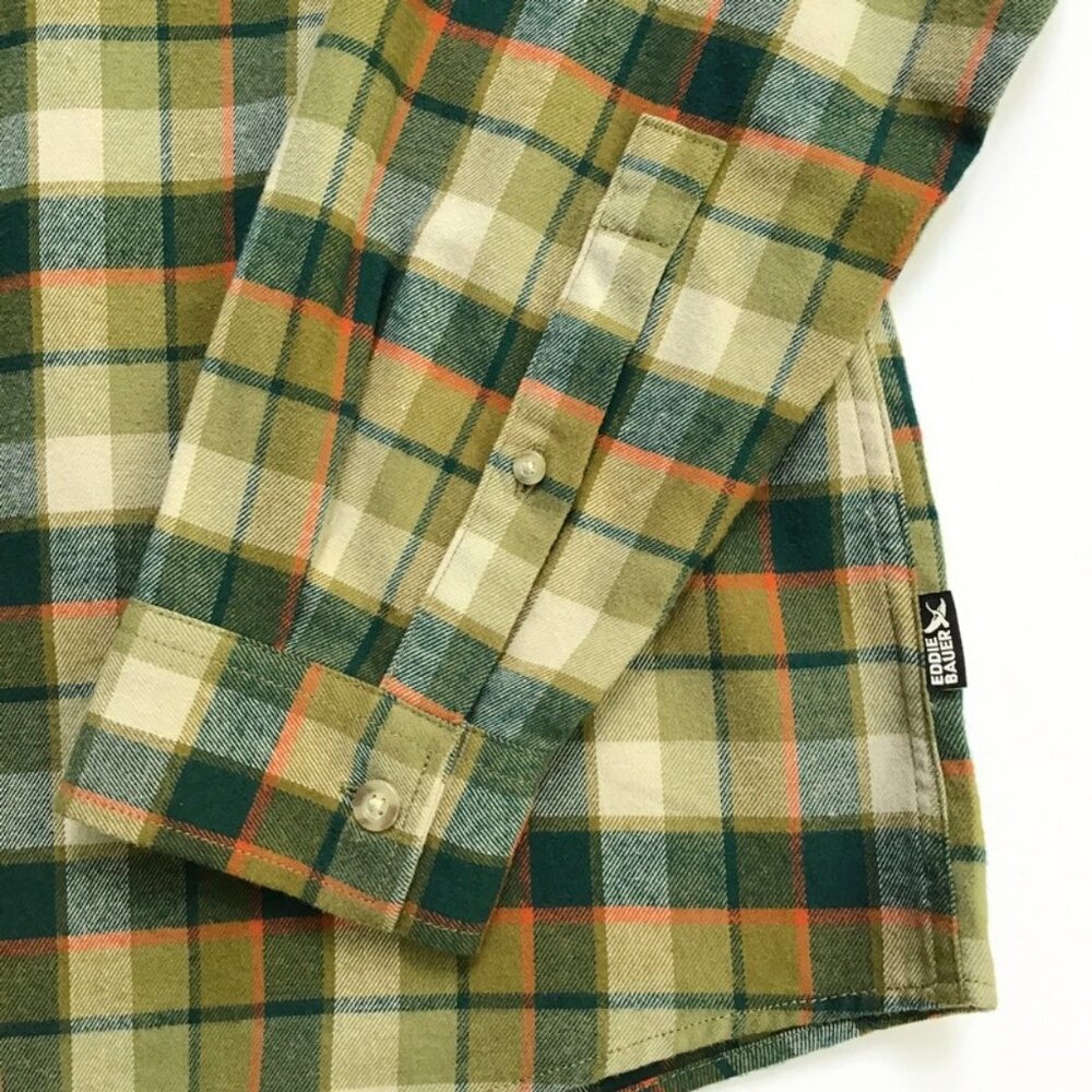 Eddie Bauer Mens Field Flannel Shirt L Green Plaid 100% Cotton Button Down L/S - Picture 5 of 8